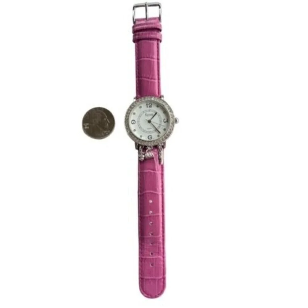 Kristine Women's Quartz Wrist Watch Rhinestone/Charms Pink Japan Movement 7.5 in